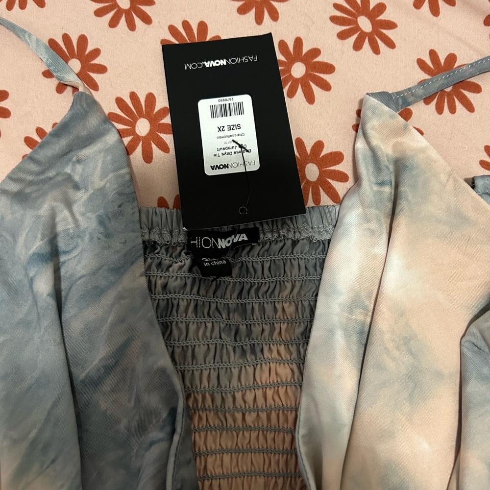 Blue and Cream Tie-Dye Jumpsuit - Picture 4 of 11